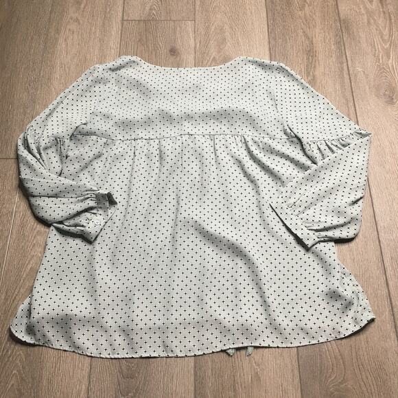 LOFT Womens Bishop Long Sleeve Boho Blouse Relaxed Tasseled Top Green Medium - Picture 2 of 9